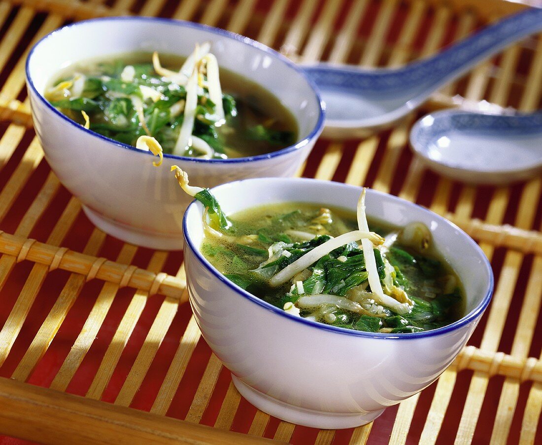 Spinach soup with soya sprouts