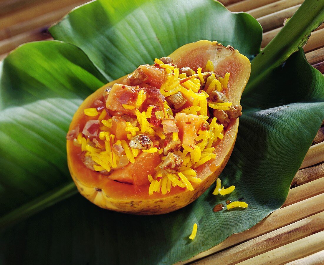 Papaya-Reis mit Kalbfleisch