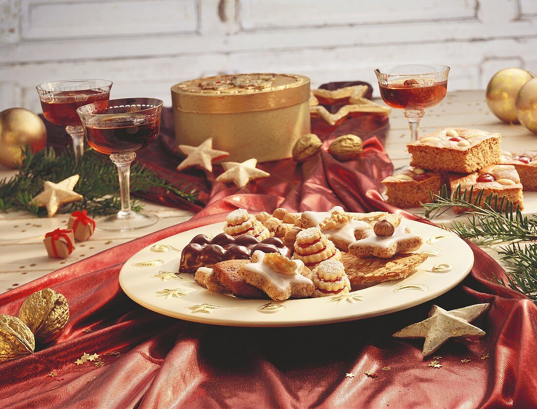 Christmas table with plate of biscuits