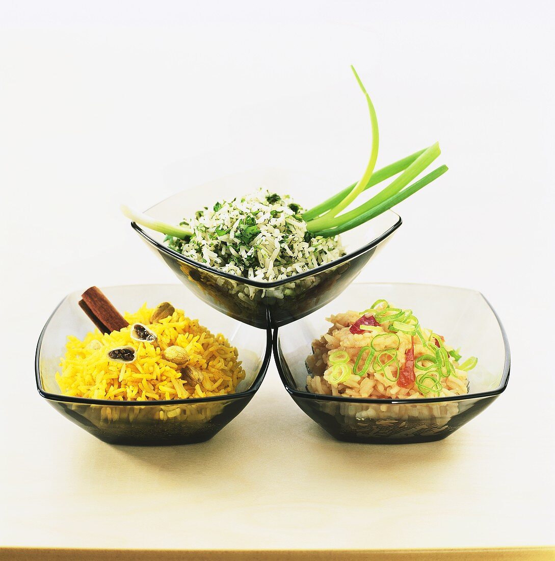 Steamed rice three different ways