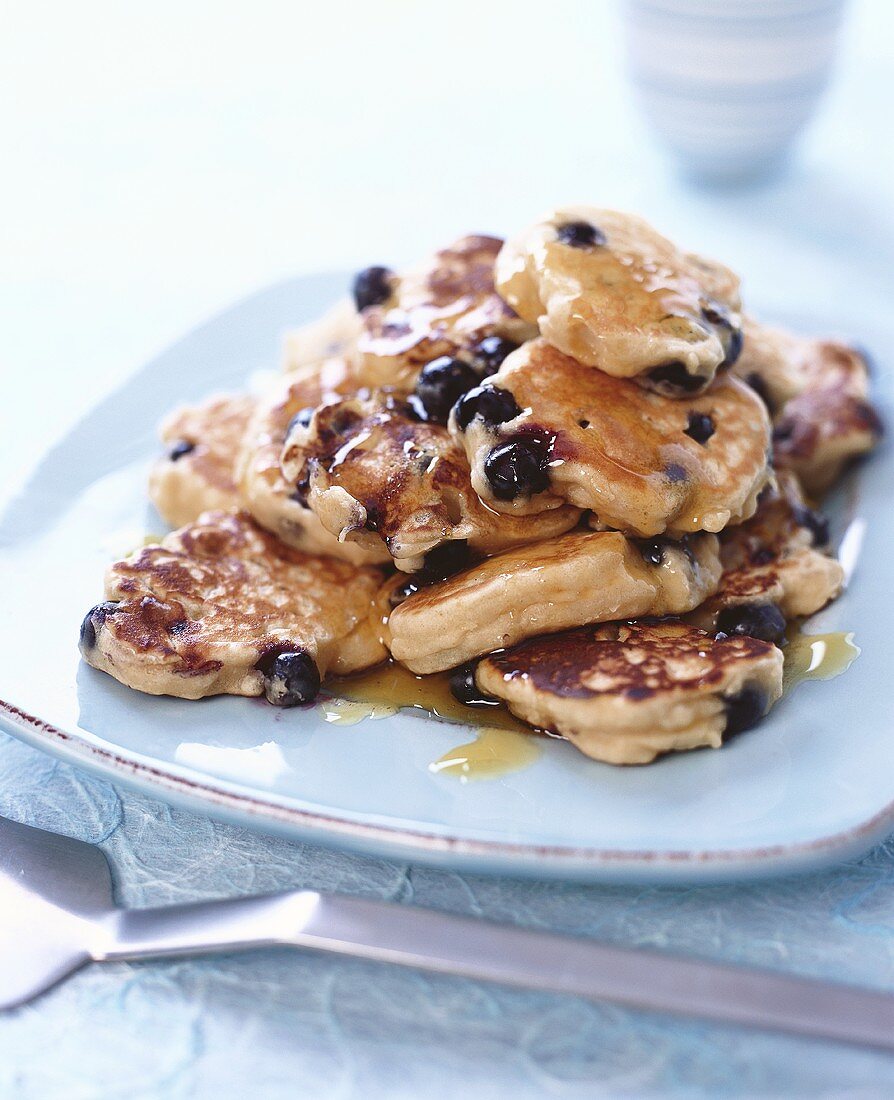Blueberry pancakes with sugar syrup