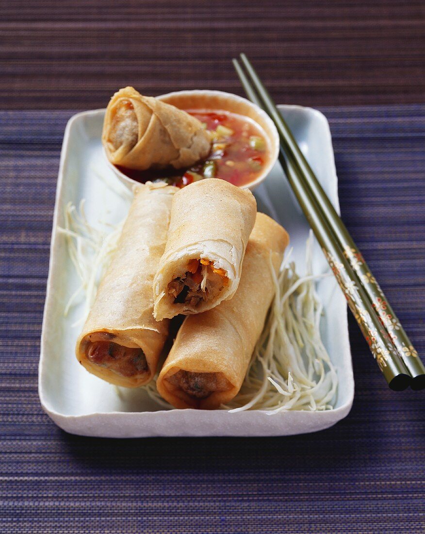 Spring rolls with meat, vegetable and shrimp filling