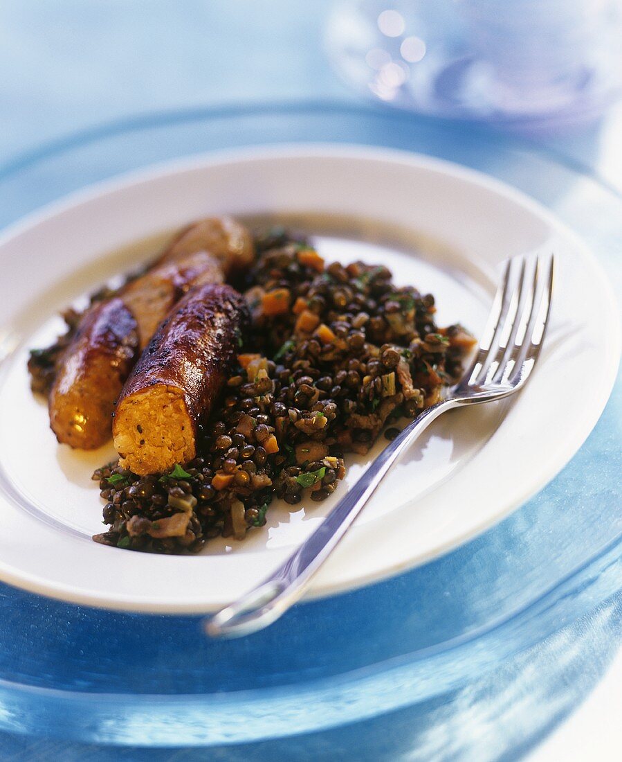 Toulouse sausage with lentils (French speciality)