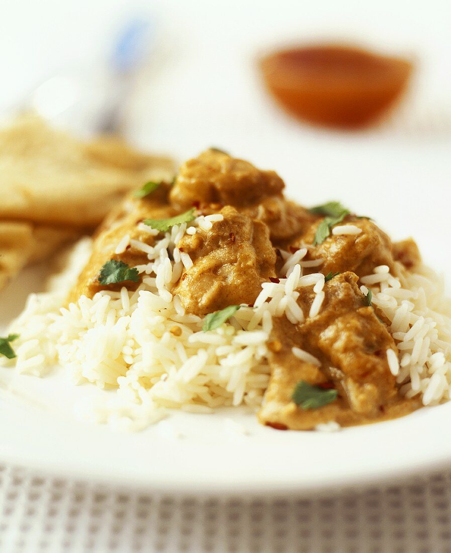 Chicken Korma (Hähnchen in Mandel-Curry-Sauce) mit Reis