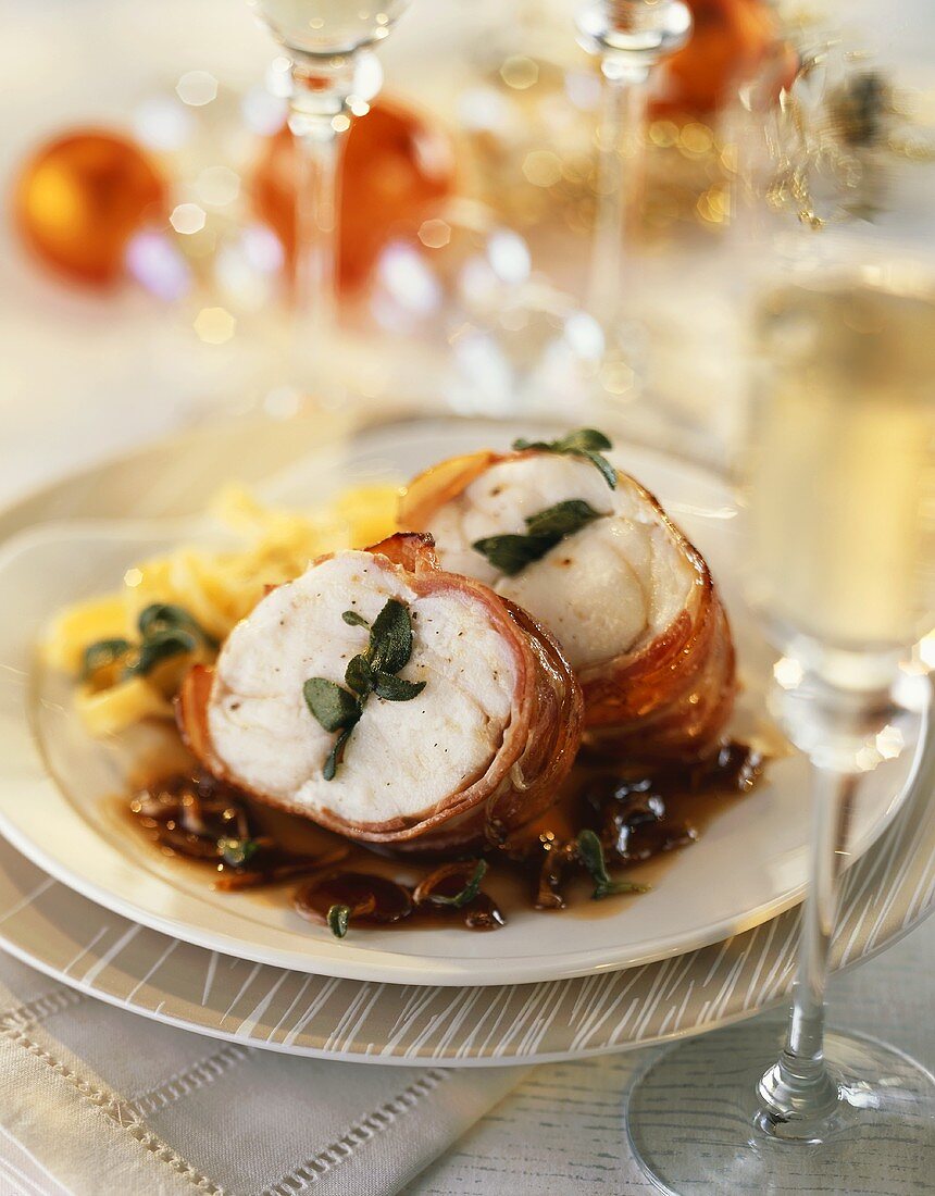 Monkfish with sage wrapped in bacon