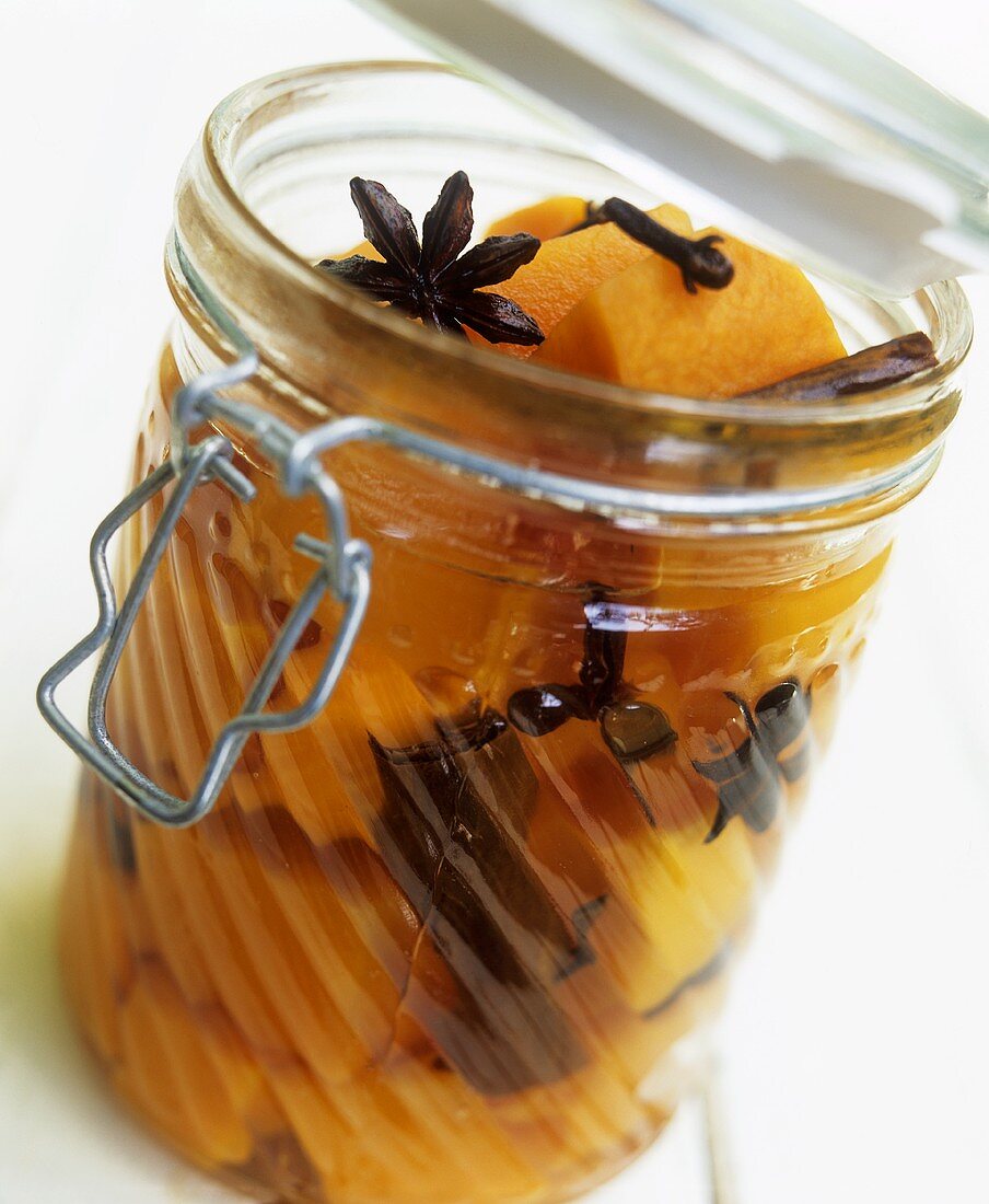 Pickled squash in preserving jar