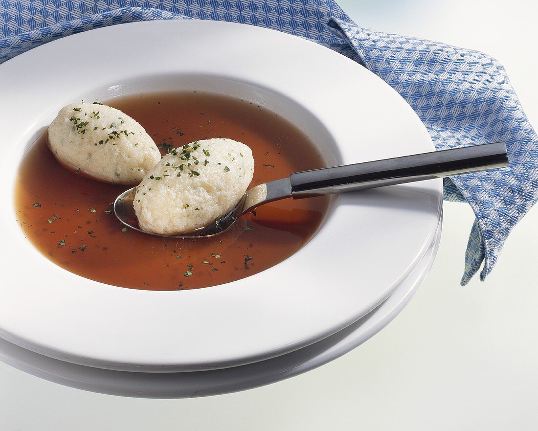 Semolina dumplings in meat broth