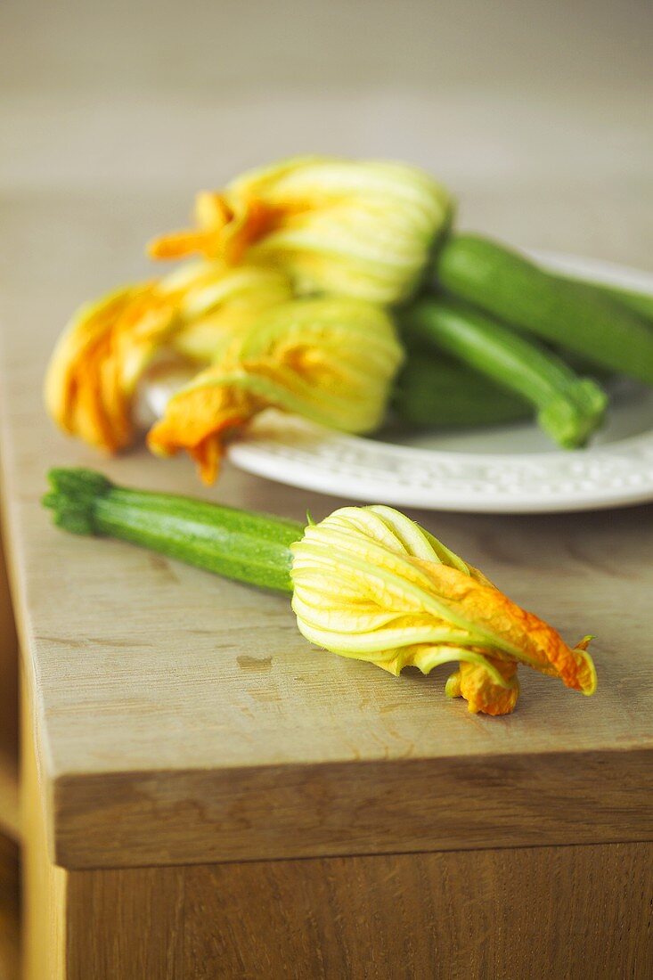 Courgette flowers on a plate