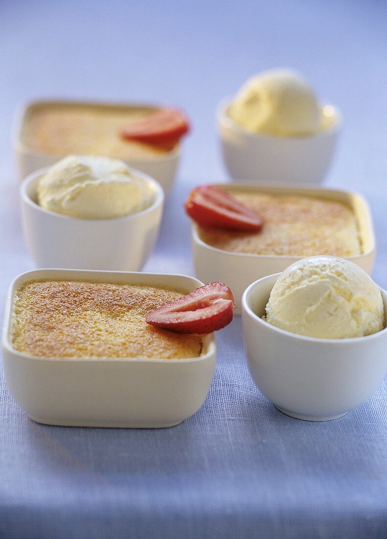 Baked vanilla cream and vanilla ice cream