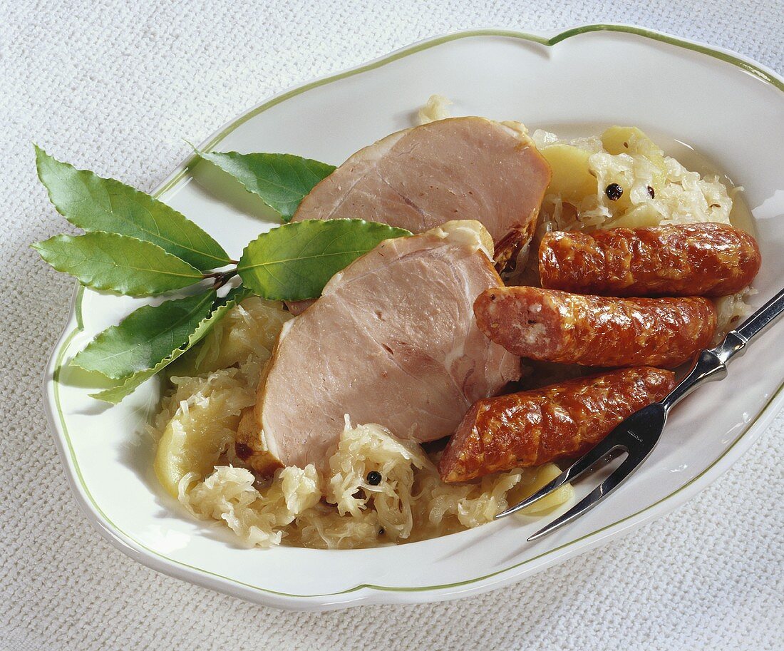 Smoked cured loin of pork with sauerkraut & Mettwurst sausage