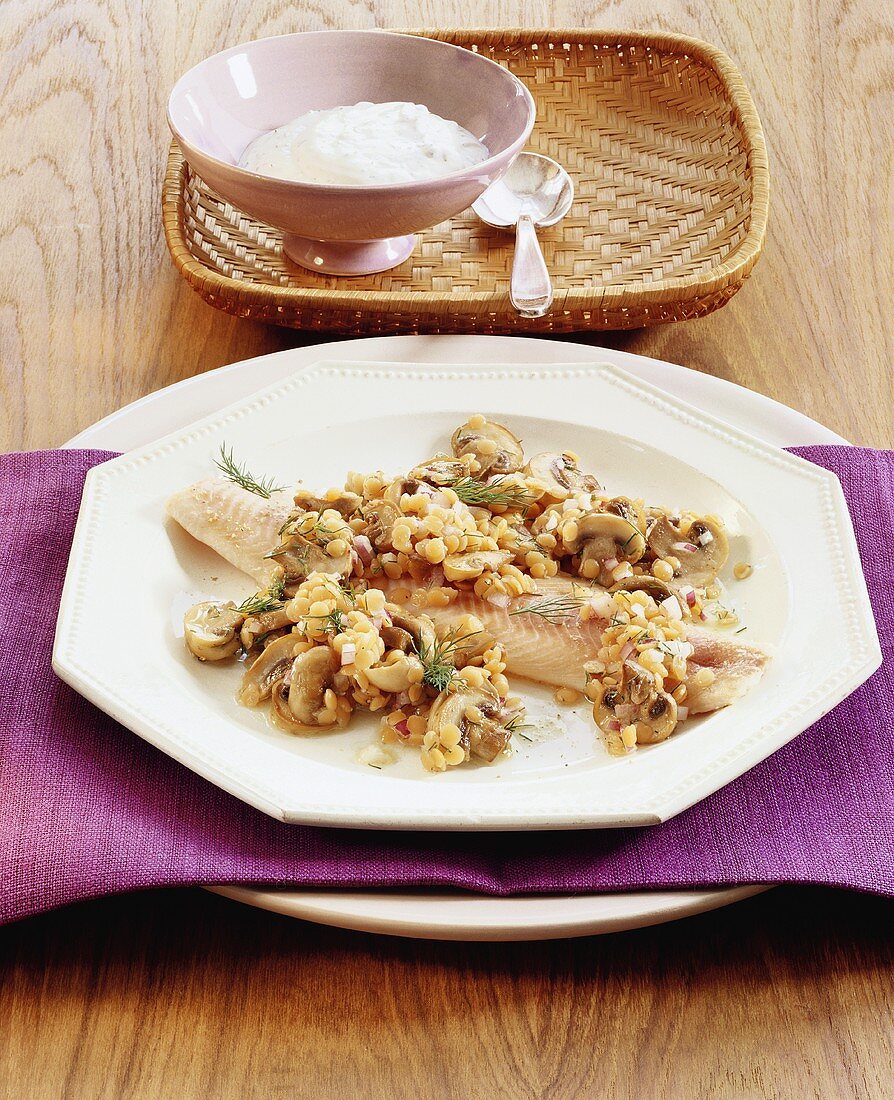 Smoked trout with lentil salad