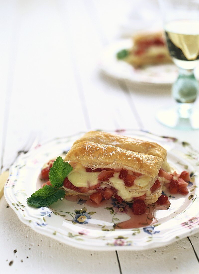 Puff pastry slice with strawberries & vanilla cream