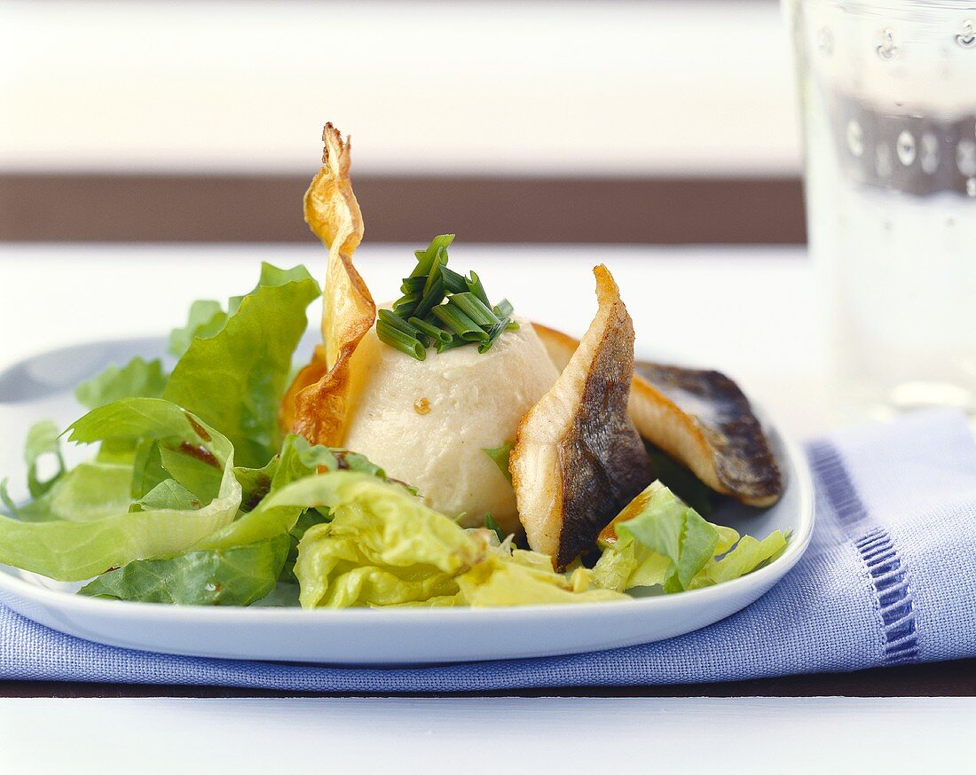 Celery mousse with endive salad & fried brook trout