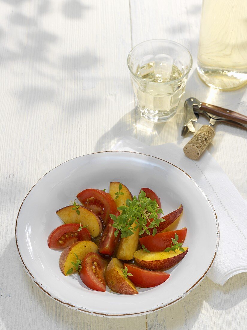 Peach and tomato salad with curry dressing