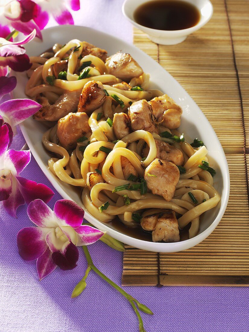 Chicken with oyster sauce and noodles