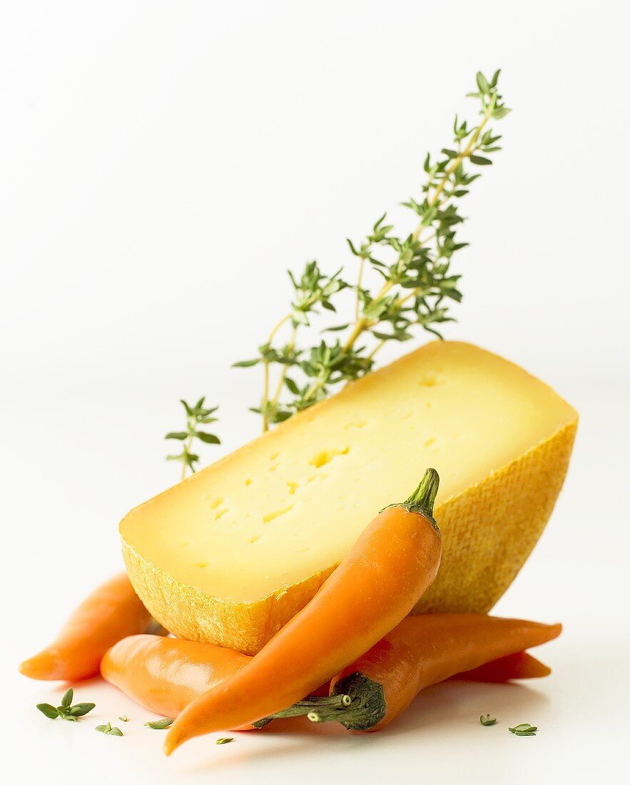 Semi-hard cheese with thyme and chili pepper
