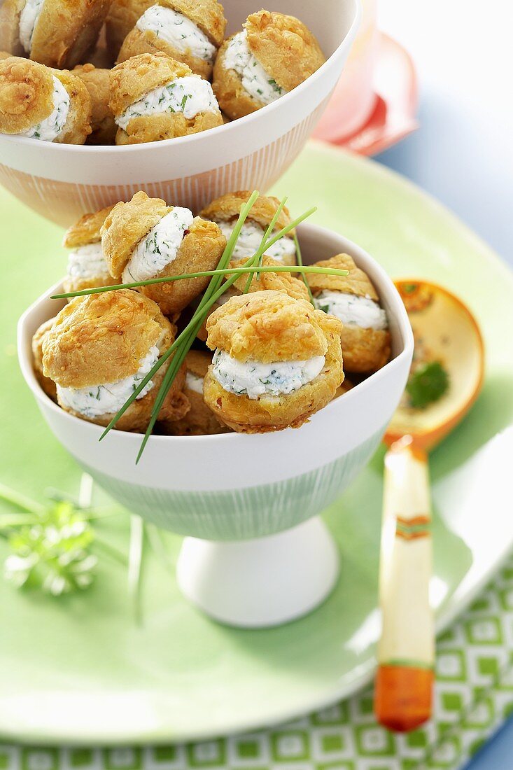 Soft cheese and herb profiteroles