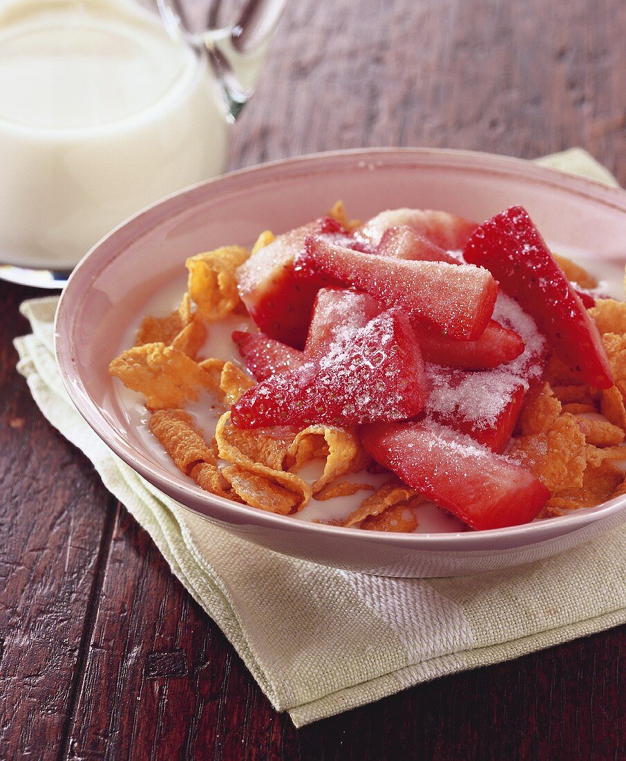 Cereal flakes with strawberries