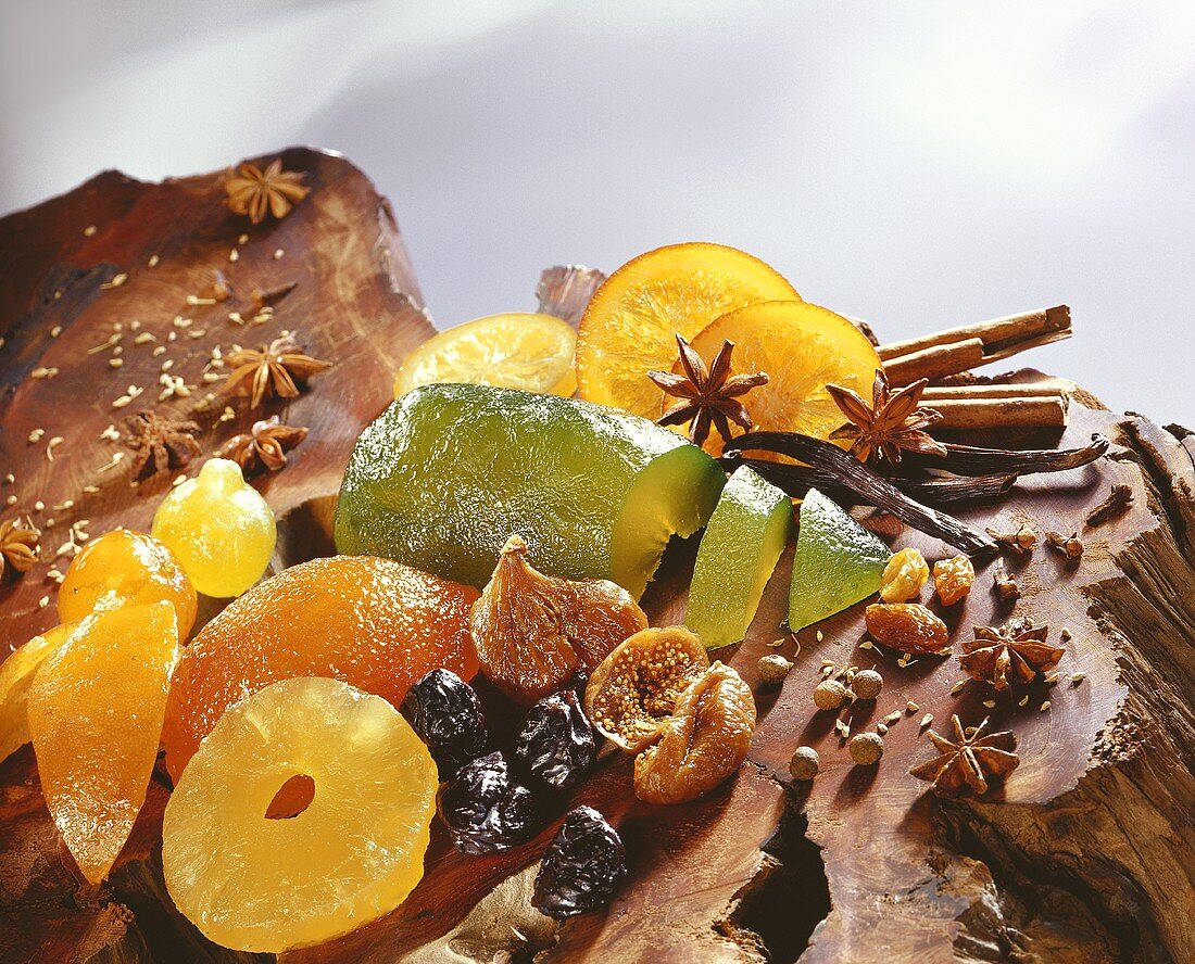 Still life with dried fruit and spices