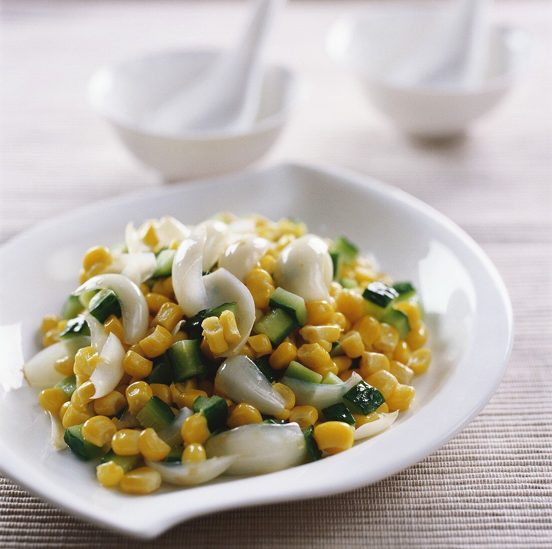 Sweetcorn with cucumber and lily scales