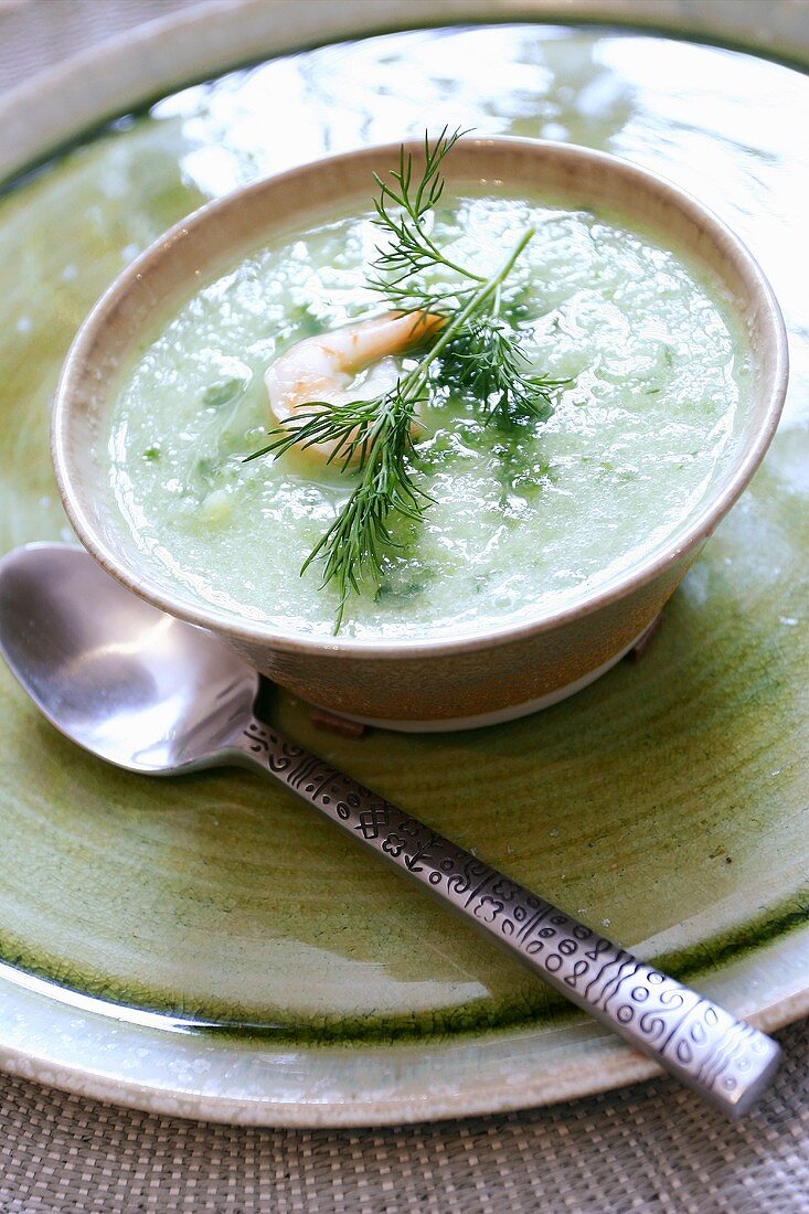 Cold cucumber soup with shrimp
