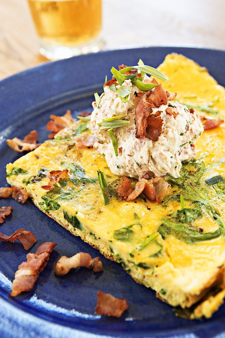 Rocket frittata with tarragon and bacon cream