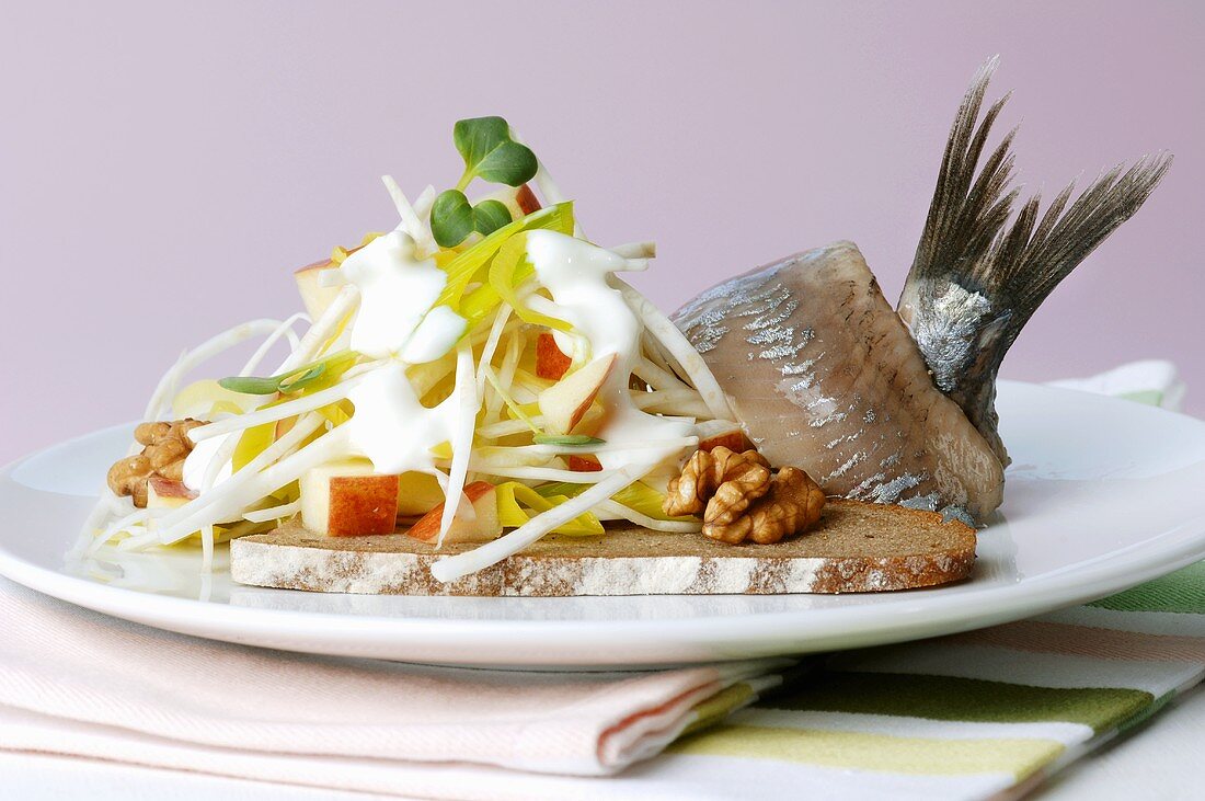 Knollensellerie-Apfel-Lauch-Salat mit Matjes