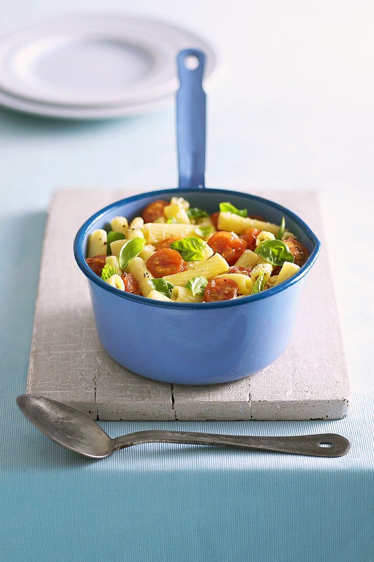 Rigatoni mit Tomaten und Basilikum