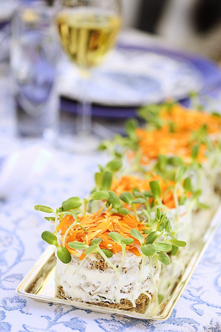 Sandwich 'cakes' with marigold petals