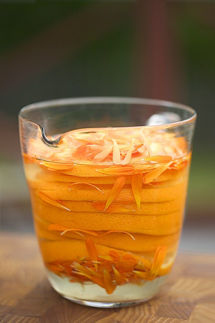 Marigold liqueur with orange slices