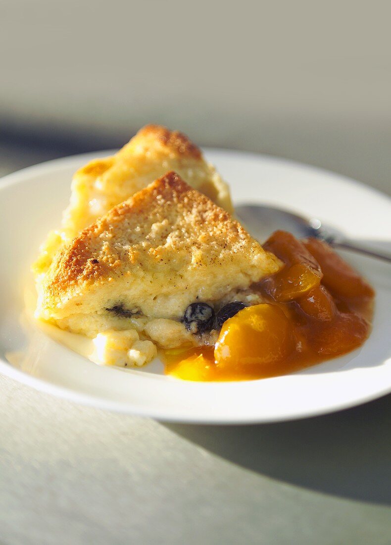 Bread pudding with apricot compote