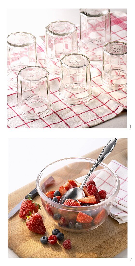 Preparing jars and berries for preserving