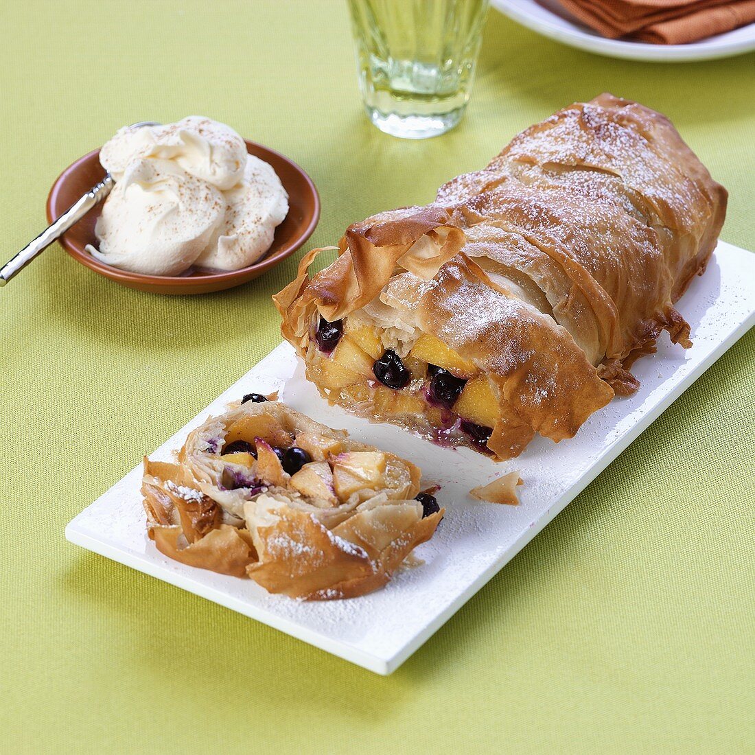 Apricot strudel with cherries