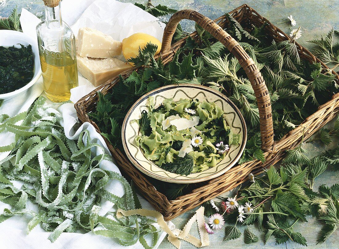 Still life with nettle pasta