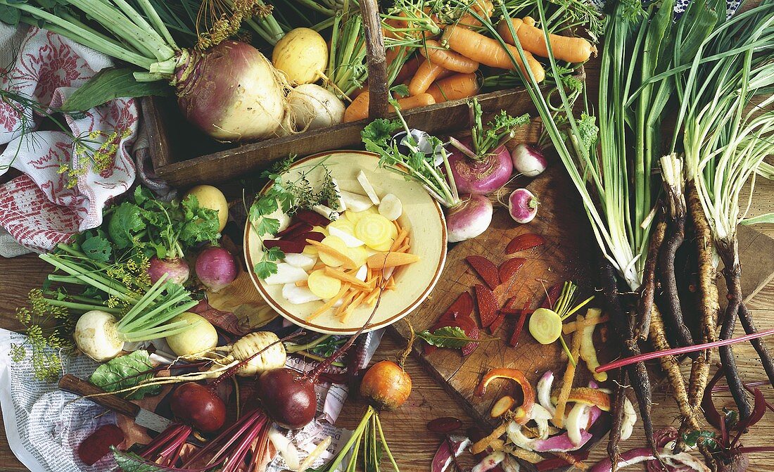 Various root vegetables