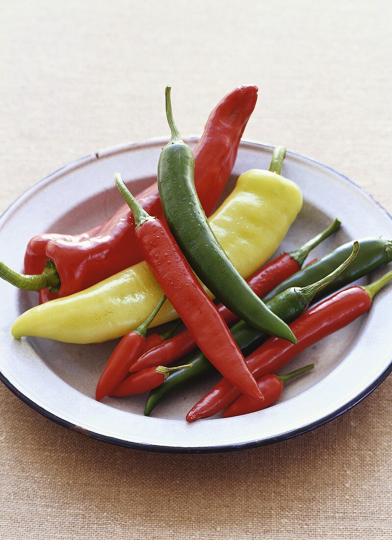 Several chili peppers on a plate