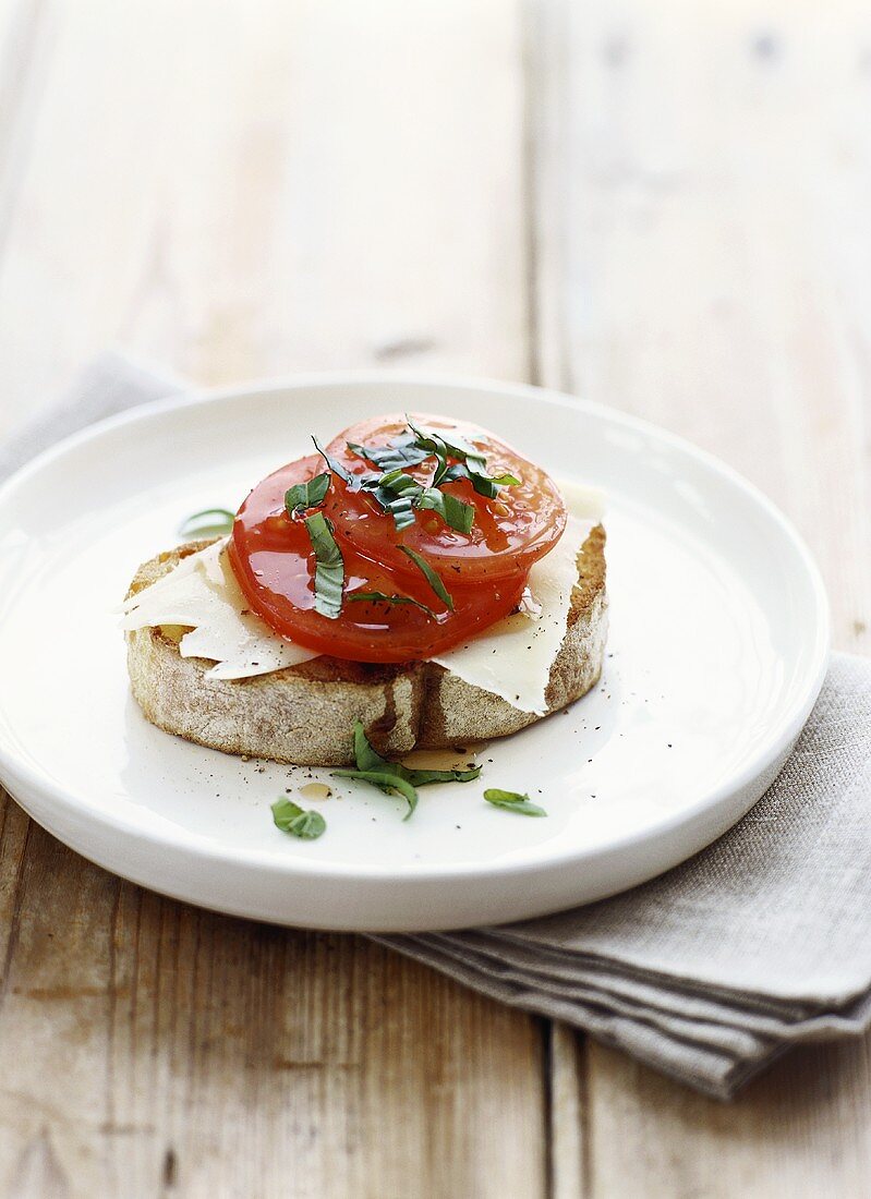 Bruschetta with tomato and pecorino