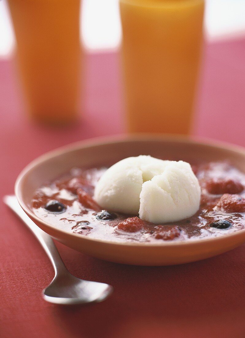 Kalte Beerensuppe mit Limettensorbet