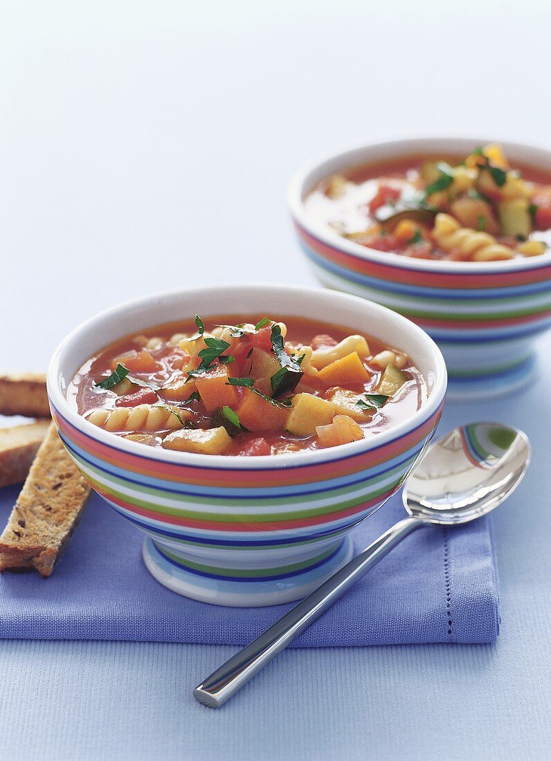 Minestrone in a small bowl