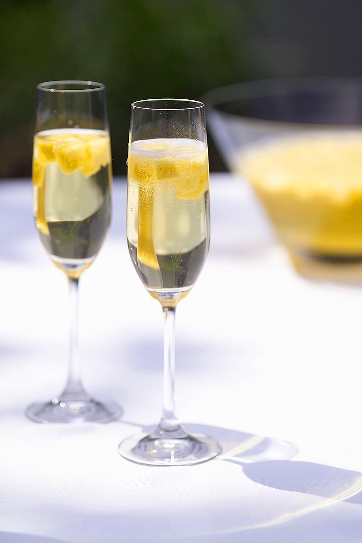 Pineapple punch, in two champagne glasses