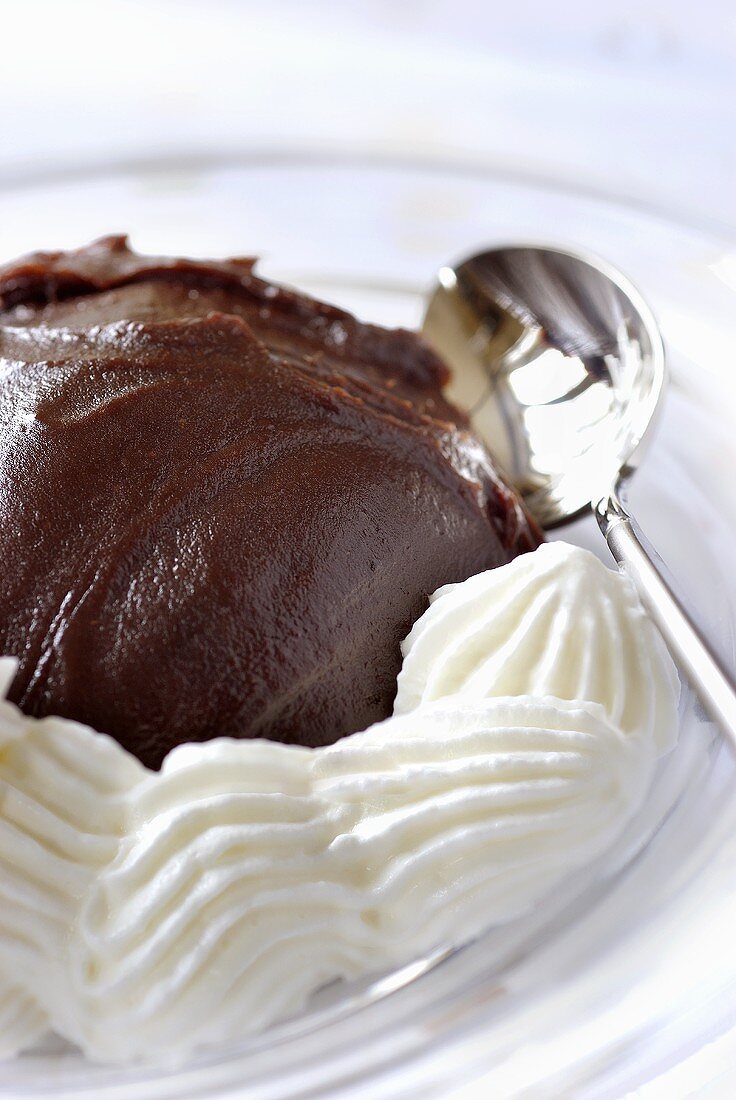 Chocolate cake with whipped cream
