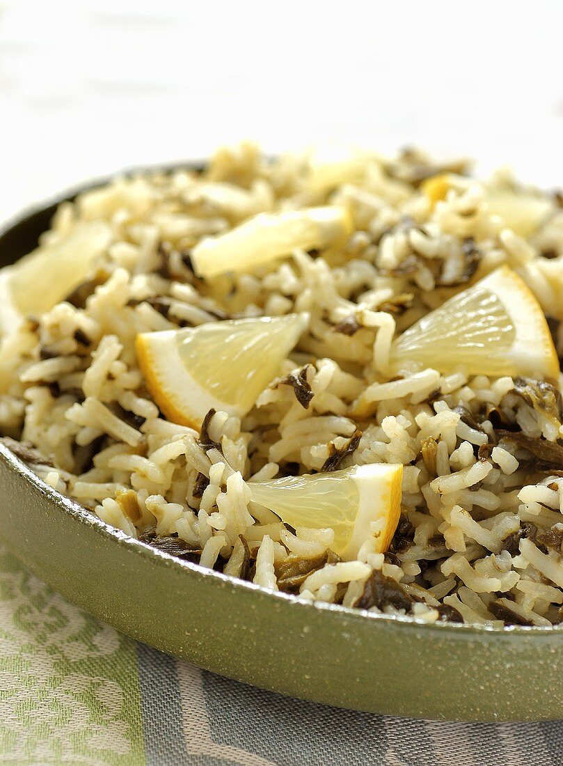 Reis mit Spinat und Zitrone