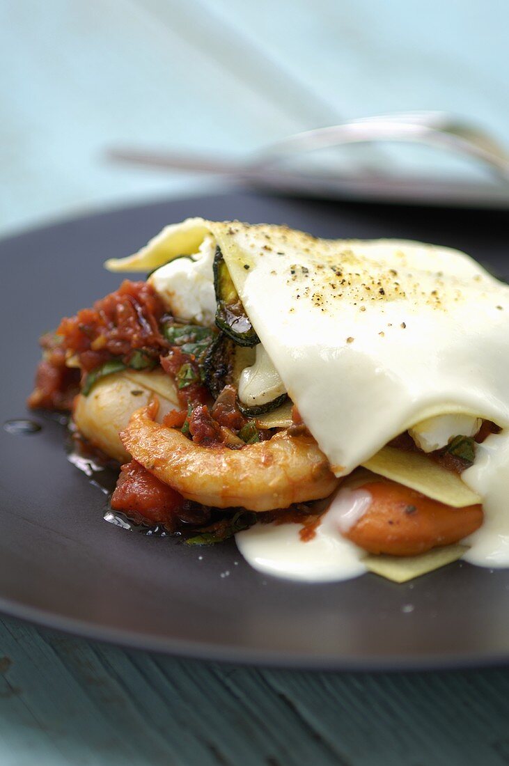 Lasagne with shellfish and shrimps