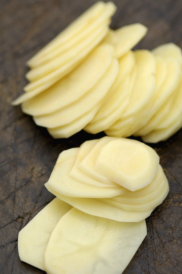 Peeled, sliced potatoes