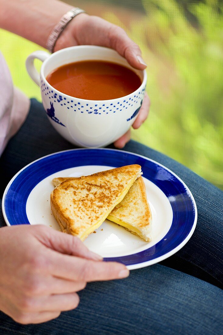 Cheese sandwich and tomato soup