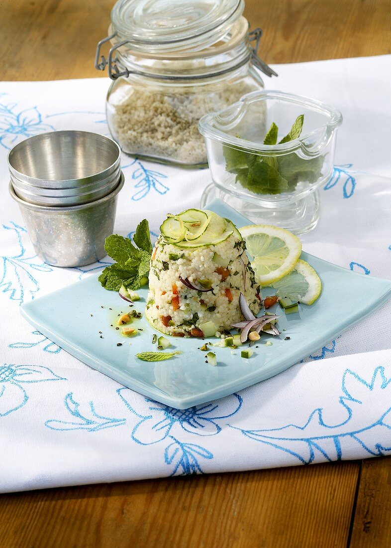 Couscous salad with sheep's cheese, mint, coriander vinaigrette