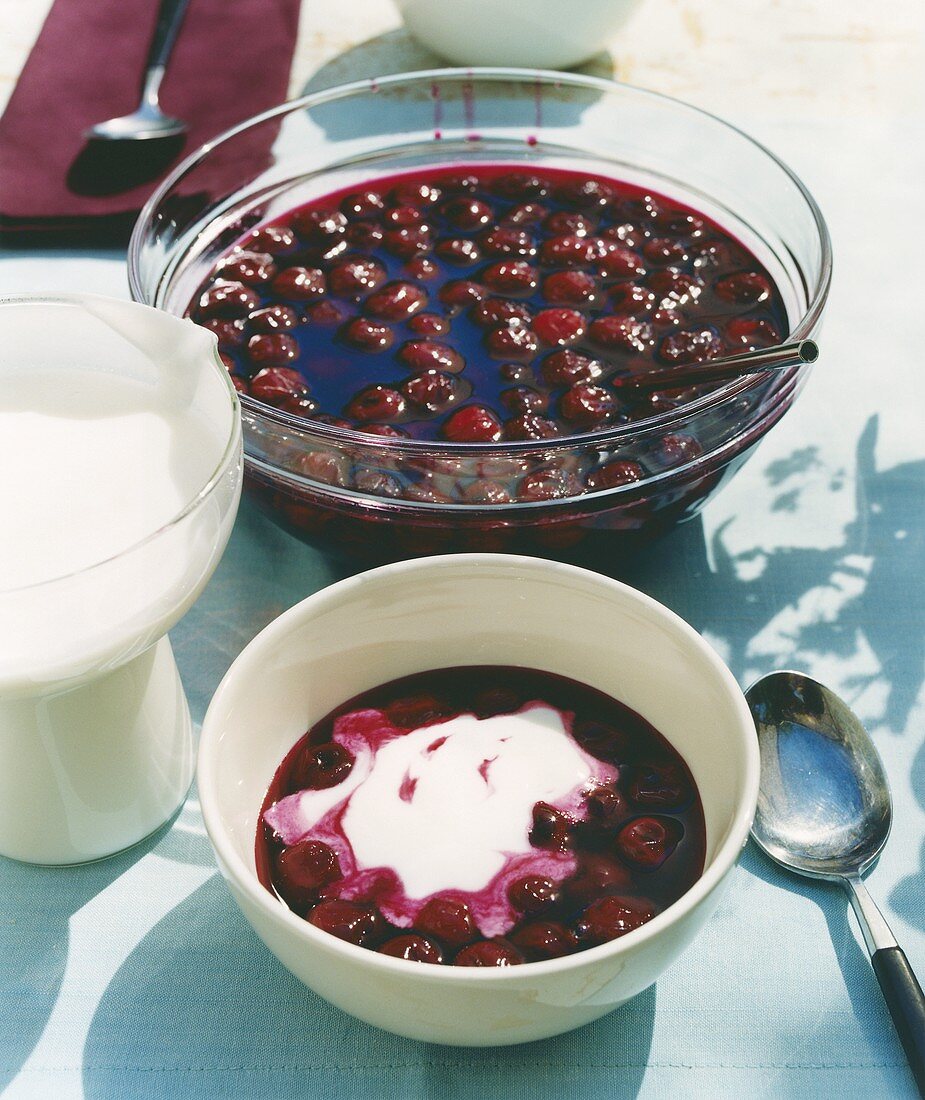 Cold cherry soup with yoghurt