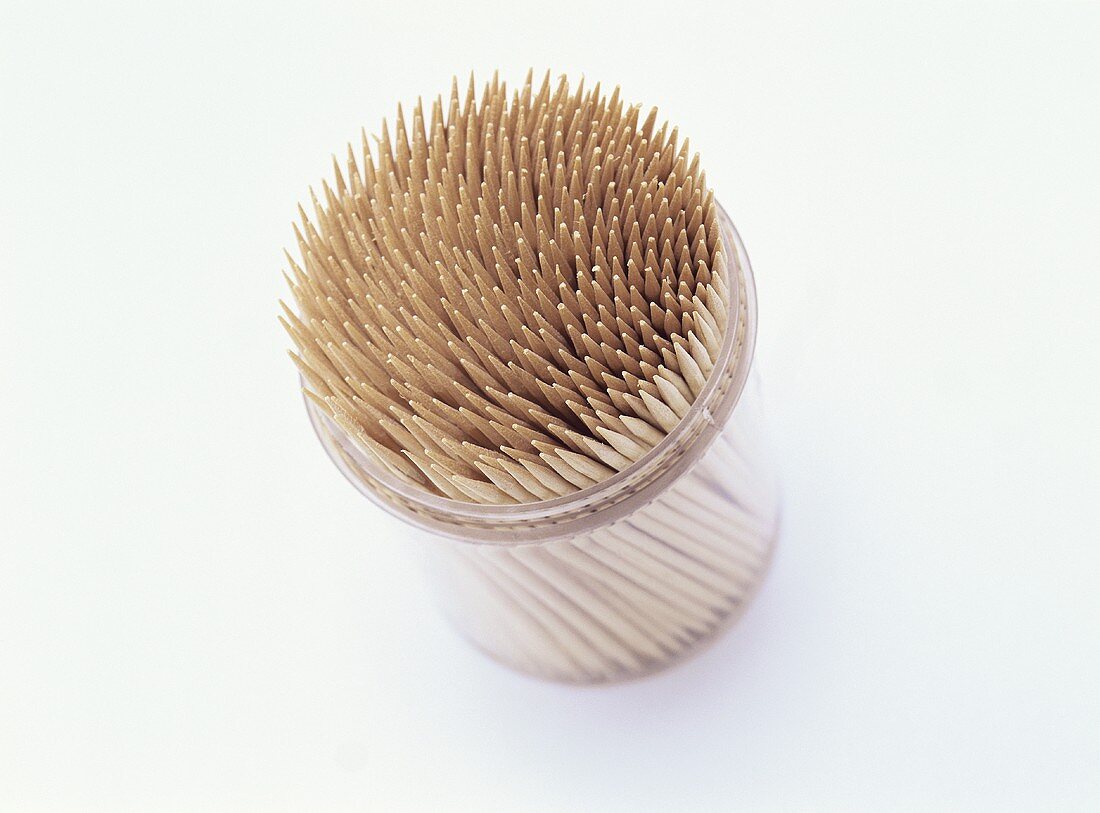 Toothpicks in plastic tub