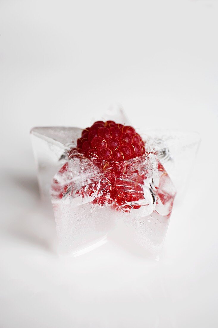 A raspberry ice cube