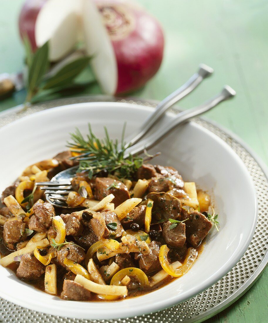 Wild boar ragout with white turnips